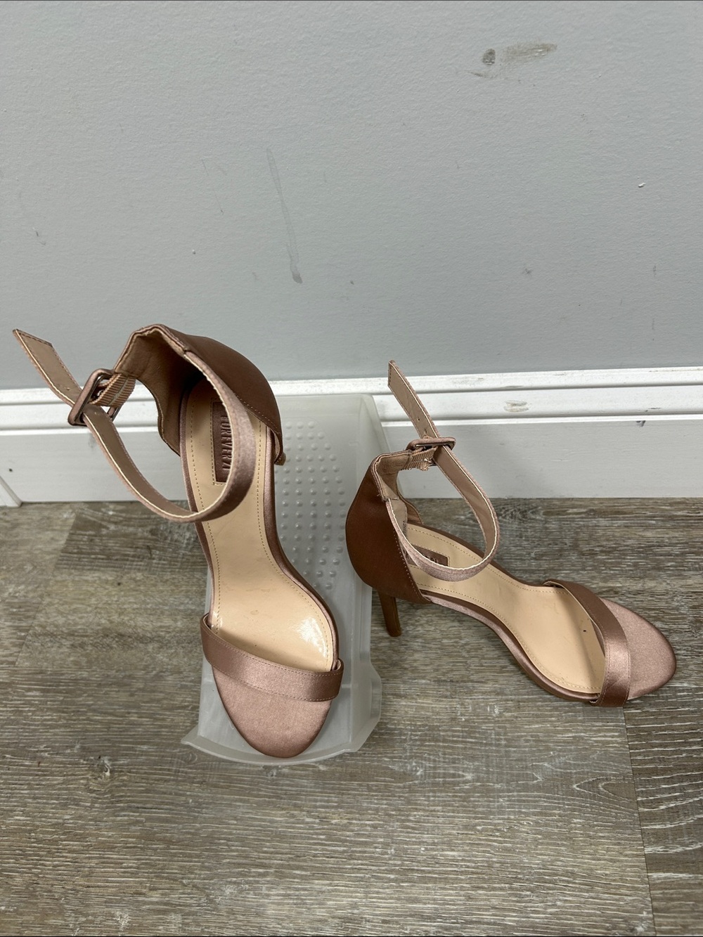 Forever 21 Rose Gold Satin Ankle-Strap Heels